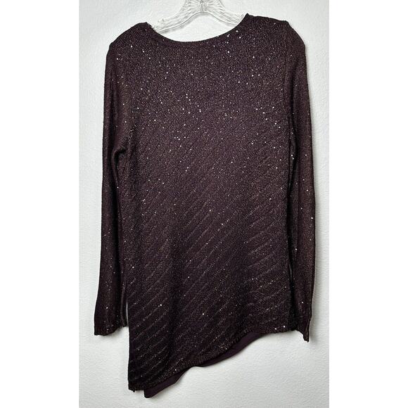 Apt 9 Women’s Purple Lined Pullover Sweater Sequins Asymmetrical Size Medium - Picture 2 of 3